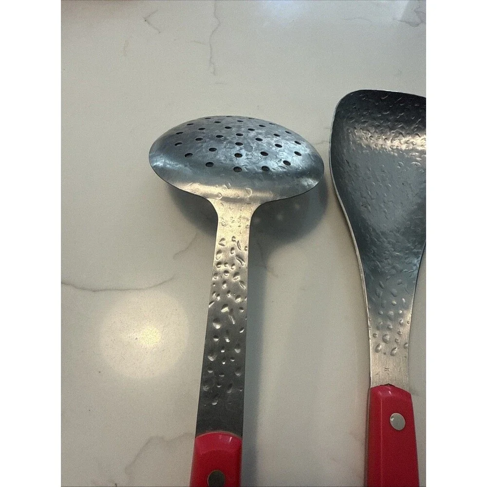 Mad Hungry Stainless Cooking Spoons Red Handles Set of 3